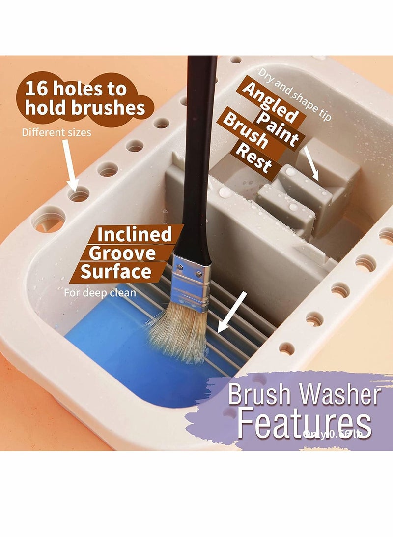 Excefore Multi-Use 3 in 1 Paint Brush Basin with Brushes Holder Washer Trays, Palette Box for Gouache Watercolor Acrylic Oil Painting Pen Washing - Image 3