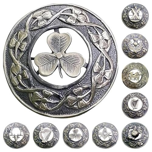 AAR Men,s Scottish Irish Shamrock Kilt Brooch Fly Plaid Antique Finish 3" (7cm) diameter S - Image 1