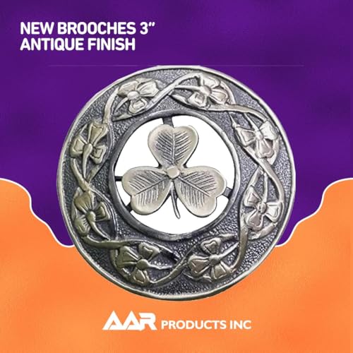 AAR Men,s Scottish Irish Shamrock Kilt Brooch Fly Plaid Antique Finish 3" (7cm) diameter S - Image 3
