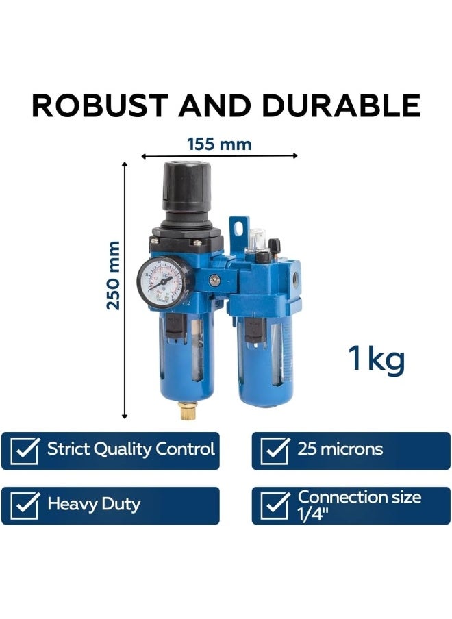 NORDBERG Filter Regulator Lubricator 1/4″  Np8412, Micron Brass Filter, 25 Microns, 1700 L/Min, Compressor Air Filter Air Pressure Regulator Water-Oil Separator Trap Filter  - Image 1