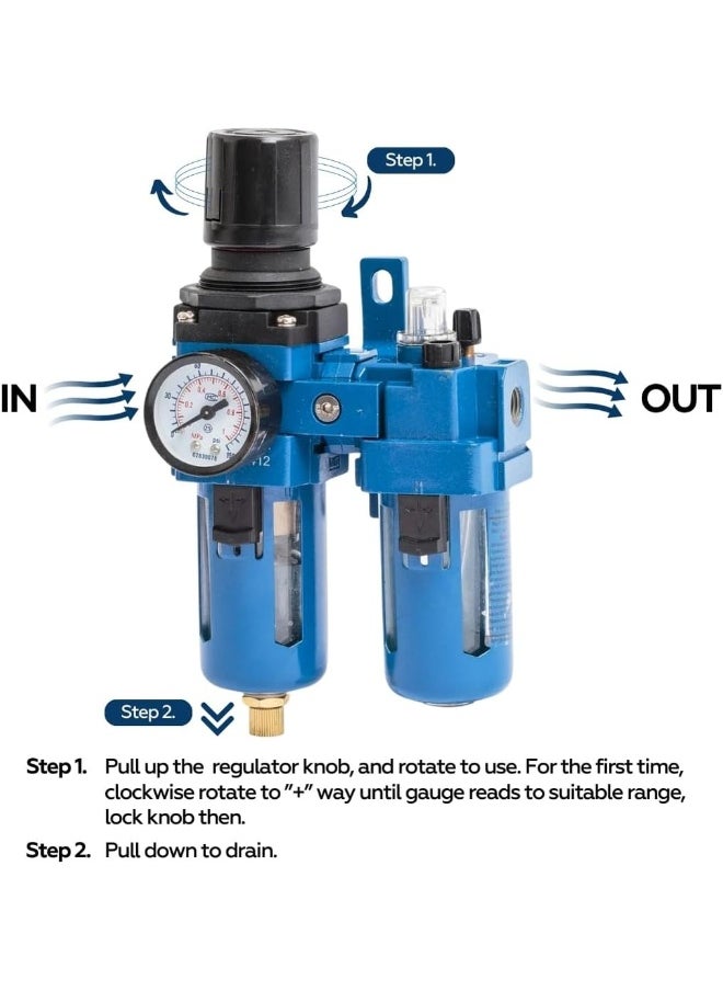 NORDBERG Filter Regulator Lubricator 1/4″  Np8412, Micron Brass Filter, 25 Microns, 1700 L/Min, Compressor Air Filter Air Pressure Regulator Water-Oil Separator Trap Filter  - Image 3