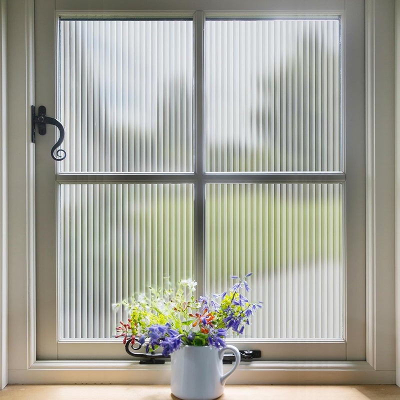 FEOMOS Reeded Glass Film, Window Privacy Film, 3D Glass Decals Film, Decorative Film for Window Door Cabinet Non Adhesive Anti UV 17.7 x 78.7 inches - Image 1