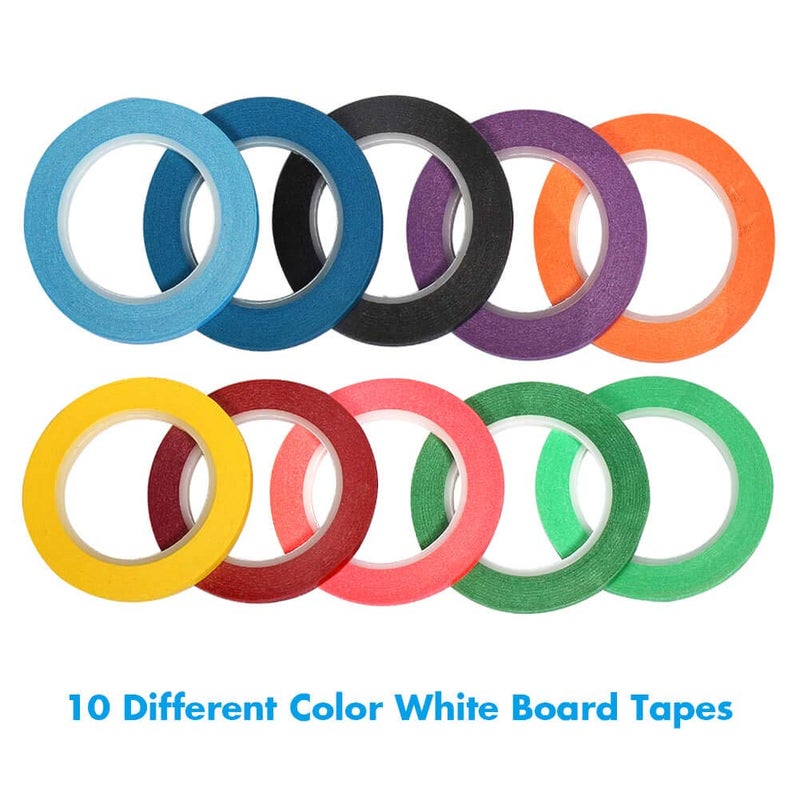 selizo 10 Rolls 1/8” Whiteboard Pinstripe Tape Dry Erase Board Tape Line Thin Striping Graphic Chart Art Tape Grid Lining Tape for White Board, 10 Colors - Image 4