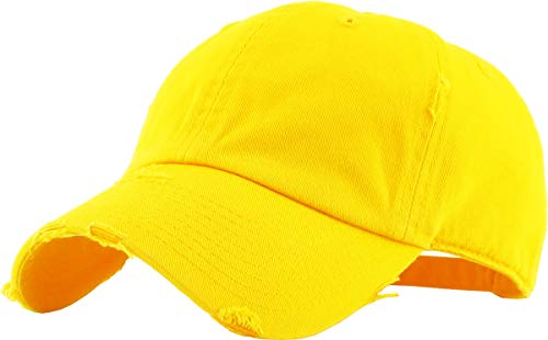 KBETHOS KBE-Vintage YEL Vintage Washed Distressed Cotton Dad Hat Baseball Cap Adjustable Polo Trucker Unisex Style Headwear Yellow - Image 1