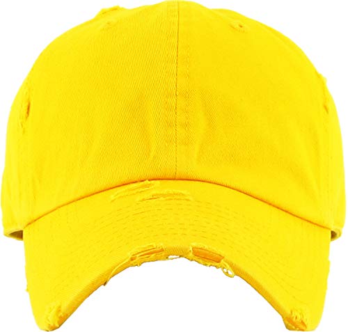 KBETHOS KBE-Vintage YEL Vintage Washed Distressed Cotton Dad Hat Baseball Cap Adjustable Polo Trucker Unisex Style Headwear Yellow - Image 2