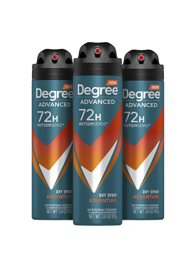 Degree Men Degree Men Advanced Antiperspirant Deodorant Dry Spray Adventure 72-Hour Sweat and Odor Protection Deodorant For Men With MotionSense Technology, 3.8 Ounce (Pack of 3) 