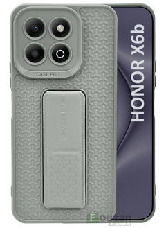 Generic For Honor X6b - Semi Soft Silicone Magnetic Back Stand Case  With Foldable Kickstand & Finger Strap  - Grey  - Image 1