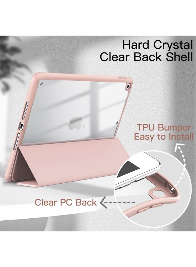Case for iPad 10.2 inch (9th/8th/7th generation, 2021/2020/2019) with Pencil holder, slim transparent back cover with shockproof stand for the tablet, auto wake/sleep feature (pink) - Image 3