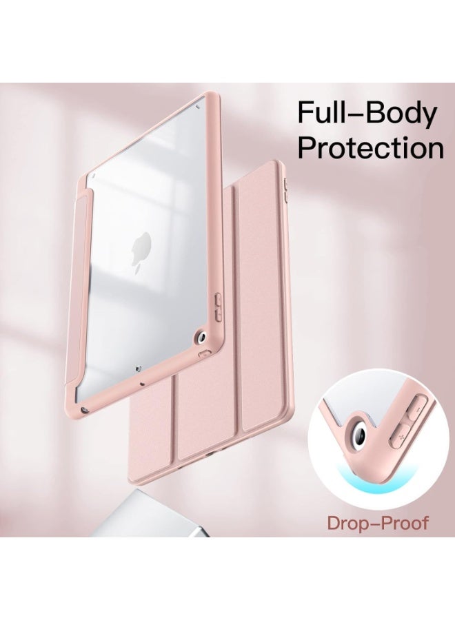 Case for iPad 10.2 inch (9th/8th/7th generation, 2021/2020/2019) with Pencil holder, slim transparent back cover with shockproof stand for the tablet, auto wake/sleep feature (pink) - Image 4