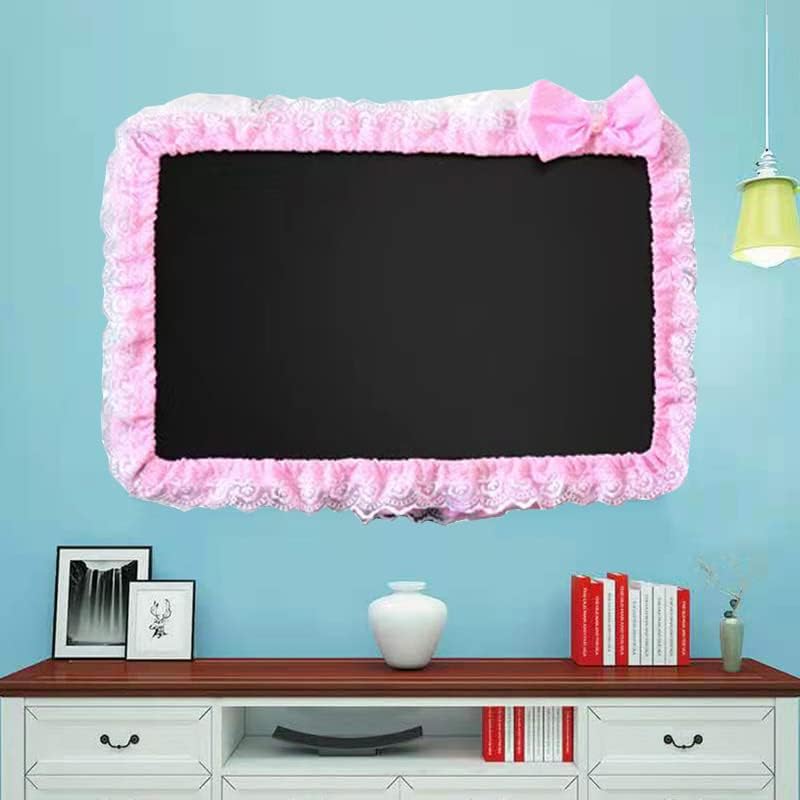 ALHBEJT Computer Monitor Cover with Lovely Cute Elastic Pen Pocket Bow-knot TV LCD Screen Monitor Decoration Dust Cover Protector, lace fabric (17''-22''，Pink) - Image 5
