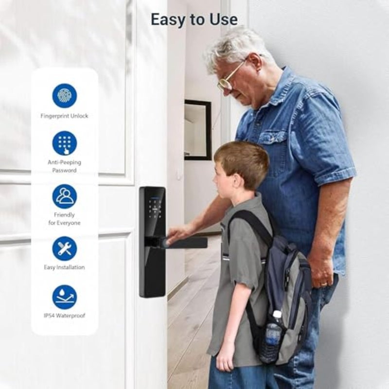 Smart Fingerprint Door Lock, Touchscreen Keypad Deadbolt Lock with Reversible Handle, App Control, Key, Code, for Home Bedroom Apartment Hotel Office - Image 3