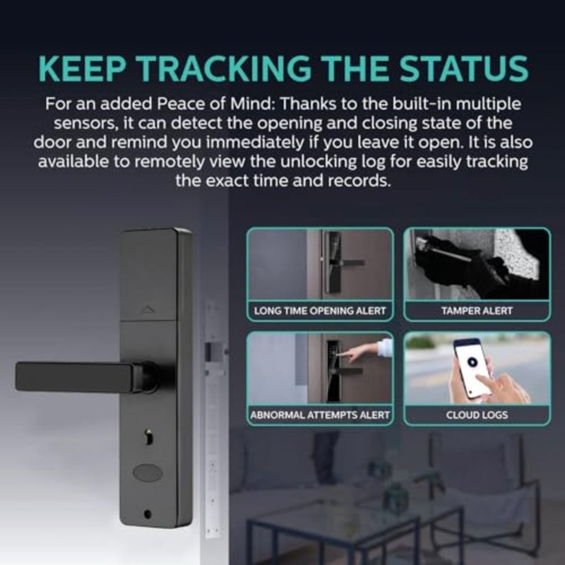 Smart Fingerprint Door Lock, Touchscreen Keypad Deadbolt Lock with Reversible Handle, App Control, Key, Code, for Home Bedroom Apartment Hotel Office - Image 4