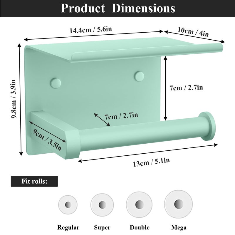 Tindbea Toilet Paper Holder with Phone Shelf  Adhesive or Screw Wall Mount Toilet Tissue Roll Holder  Rustproof & Multifunctional Stainless Steel Bathroom Storage Dispenser (Mint Green)