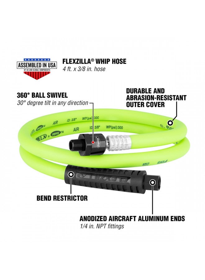Flexzilla خرطوم هواء فليكسزيلا دوار، 3/8 بوصة × 4 أقدام (1/4" MNPT كرة دوارة × 1/4" FNPT نهايات)، ثقيل، خفيف الوزن، هجين، زيلاغرين - HFZ3804YW2B - Image 2