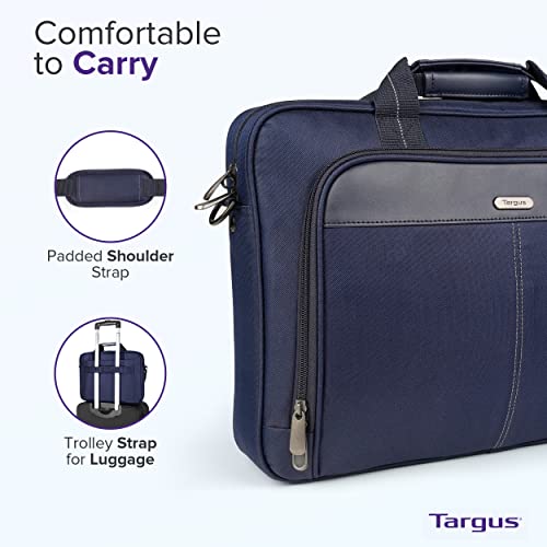 Targus 15-16 Inch Classic Slim Laptop Bag, Blue - Ergonomic Briefcase and Messenger Bag - Spacious Foam Padded Laptop Bag for 16" Laptops and Under (TCT027US) - Image 3