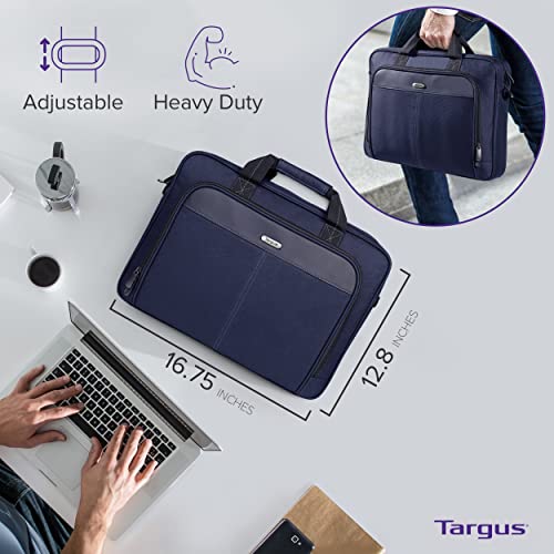 Targus 15-16 Inch Classic Slim Laptop Bag, Blue - Ergonomic Briefcase and Messenger Bag - Spacious Foam Padded Laptop Bag for 16" Laptops and Under (TCT027US) - Image 2