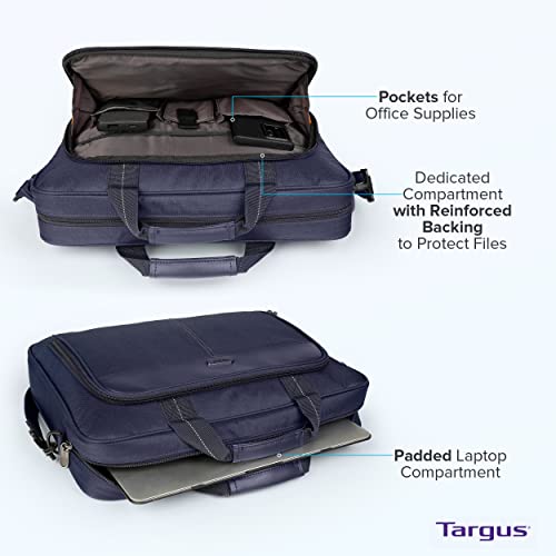 Targus 15-16 Inch Classic Slim Laptop Bag, Blue - Ergonomic Briefcase and Messenger Bag - Spacious Foam Padded Laptop Bag for 16" Laptops and Under (TCT027US) - Image 4