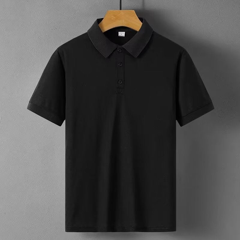 9 Color Lapel Short Sleeve T-Shirt Summer Mens POLO Shirt Loose plus size Solid Color Advertising Tooling Printing Logo Work Clothes Black 