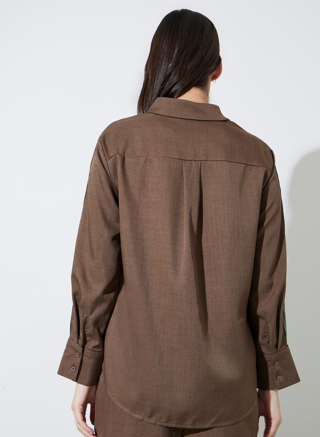 Styli Brown Relaxed Fit Shirt with High Low Hem - Image 5