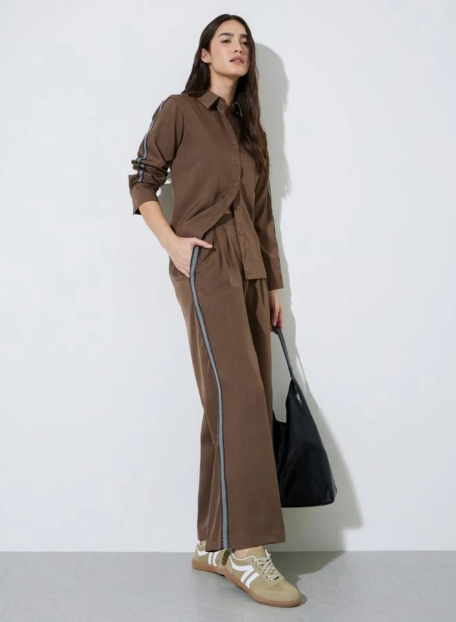 ستايلي Brown Relaxed Fit Shirt with High Low Hem