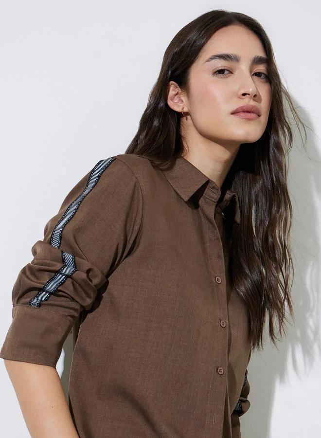 ستايلي Brown Relaxed Fit Shirt with High Low Hem