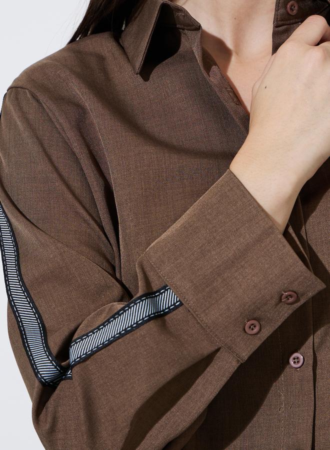 Styli Brown Relaxed Fit Shirt with High Low Hem - Image 4