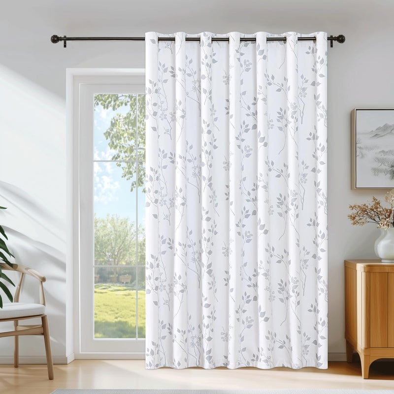 Beauoop Floral 100% Blackout Curtains 84 Inch Length 1 Panel for Patio Sliding Door Extra Wide Grey White Flower Patterned Divider Room Darkening Thermal Soundproof Grommet Window Drapes,100x84, 1 set - Image 1
