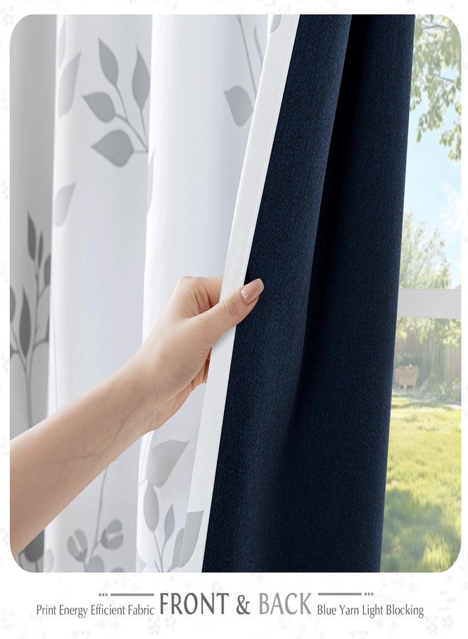 Beauoop Floral 100% Blackout Curtains 84 Inch Length 1 Panel for Patio Sliding Door Extra Wide Grey White Flower Patterned Divider Room Darkening Thermal Soundproof Grommet Window Drapes,100x84, 1 set - Image 3
