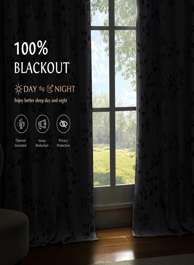Beauoop Floral 100% Blackout Curtains 84 Inch Length 1 Panel for Patio Sliding Door Extra Wide Grey White Flower Patterned Divider Room Darkening Thermal Soundproof Grommet Window Drapes,100x84, 1 set - Image 2
