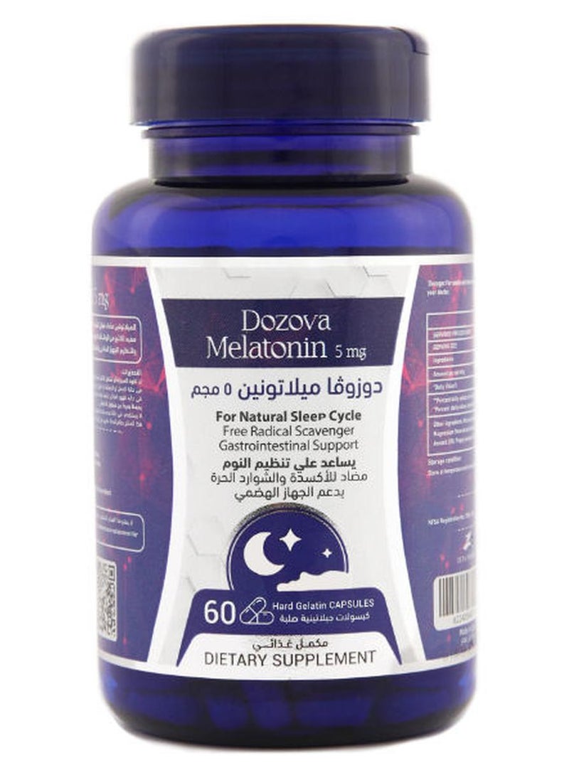 Dozova Melatonin 100% Natural , Helps You Sleep Faster, Stay Sleepy Longer, Antioxidant and Free Radicals, Supports Digestive System, 5mg, 60 Capsules. - Image 1