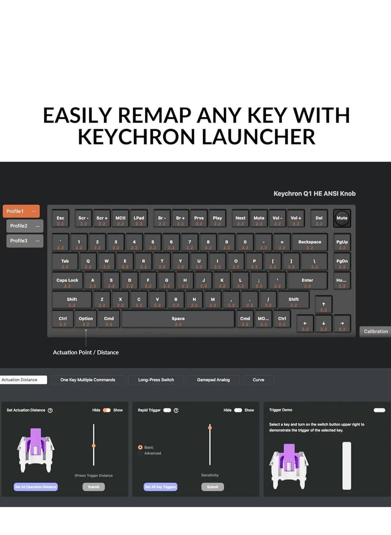 Keychron - Keychron Q1 HE QMK Wireless Mechanical Keyboard, Gateron Double-Rail Magnetic Nebula Switches, Fully Assembled Knob, OSA PBT Keycaps, Tri-Mode Connectivity, ENG-ARAB Layout, Q1H-M1-AR - Image 1