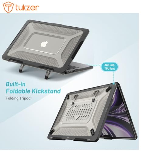 Tukzer Case Cover for New Apple MacBook Air 13.6 inch M4 A3240 / M3 A3113 / M2 A2681 with Touch ID 2025, 2024, 2022 Release,M4 M3 M2 Air 13 inch Rugged Bumper Armor Hard Case with Fold Kickstand-BLK - Image 3