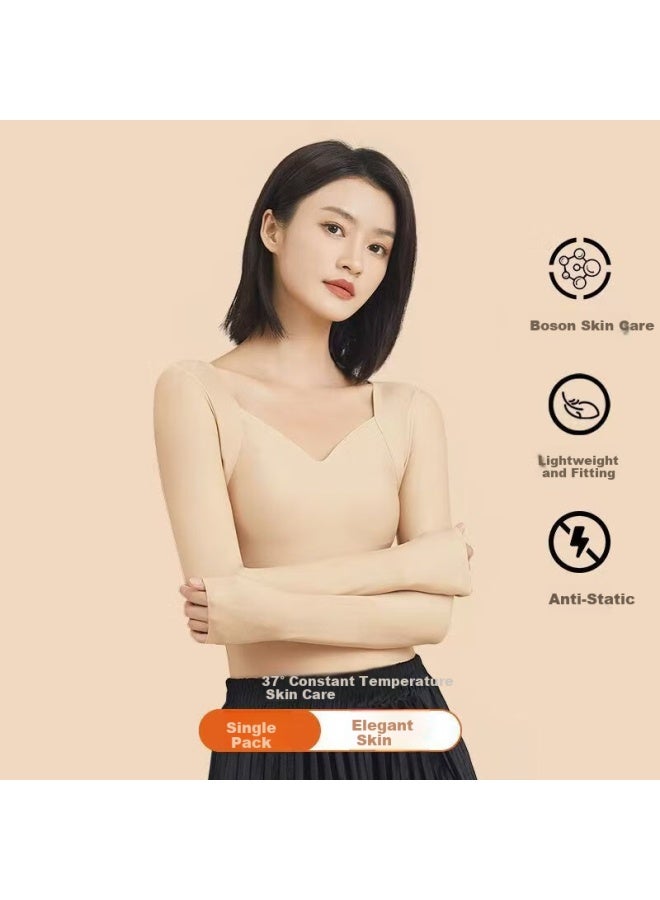 Kj Women's Autumn Thermal Top Naked Cloud Skin Base Shirt Seamless Long Sleeve Autumn Winter Slim Fit Outerwear With Chest Pad - Image 2