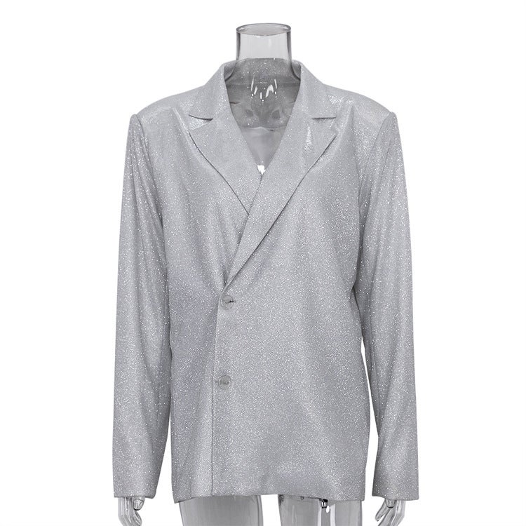 Chic Sequin Vest Pantsuit Evening Clubwear (Silver) coat 