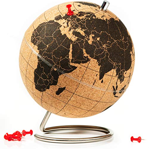 Suck UK | Cork Globe | World Map Pin Board | Cork Board World Globe Decor | Travel Map With Pins | Globes Of The World With Stand | Travel Decor & Office Desk Decor | Travel Gifts | Black Mini - Image 1