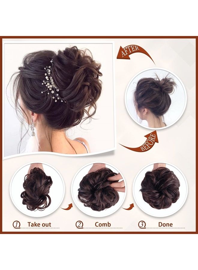 SOFEIYAN Claw Clip Messy Bun Hair Piece Wavy Curly Hair Bun Clip in Claw Chignon Ponytail Hairpieces Synthetic Tousled Updo Hair Extensions Scrunchie Hairpiece for Women, Blonde & Medium Brown - Image 4