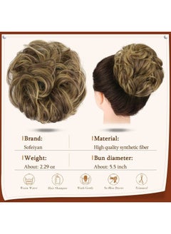 SOFEIYAN Claw Clip Messy Bun Hair Piece Wavy Curly Hair Bun Clip in Claw Chignon Ponytail Hairpieces Synthetic Tousled Updo Hair Extensions Scrunchie Hairpiece for Women, Blonde & Medium Brown  - Image 2