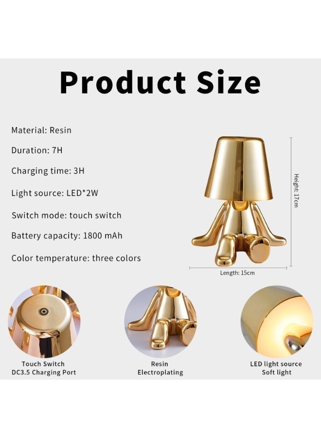 Little Golden Man Cartoon Desk Lamp,Bedside Touch LED Table Lamp,3 Brightness Types,Touch Switch,Ldeal For Use Living Rooms, Bedrooms, And Offices,  Stylish Art Decor for Living Room, Bedroom, and Study - Image 2