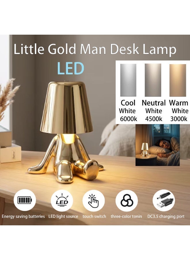 Little Golden Man Cartoon Desk Lamp,Bedside Touch LED Table Lamp,3 Brightness Types,Touch Switch,Ldeal For Use Living Rooms, Bedrooms, And Offices,  Stylish Art Decor for Living Room, Bedroom, and Study - Image 4