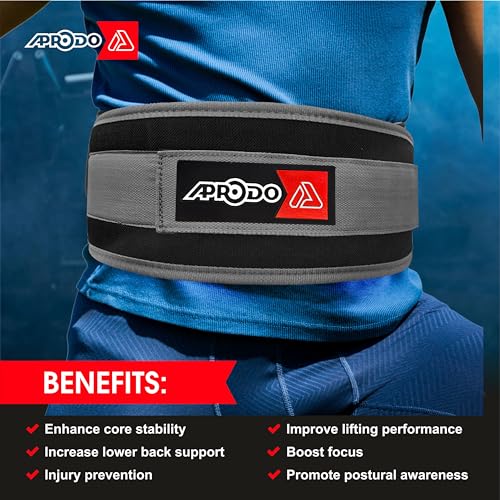 Aprodo Multipurpose Weight Lifting Belt for Back Support Comfortable & Durable for Powerlifting, Weightlifting, Gym, Workout - 100% Nylon, (4 Inch Wide) for Men and Women (Grey, Medium 32'' - 36'') - Image 2