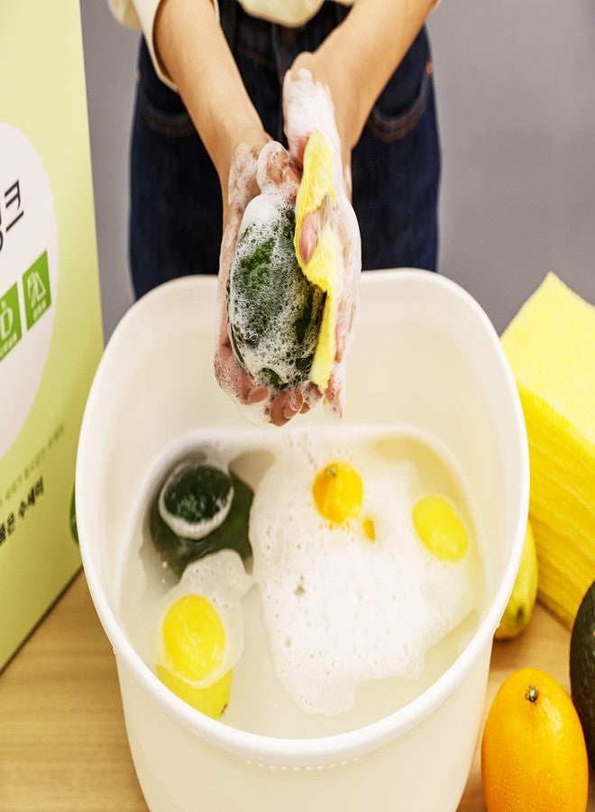ecojain Disposable Scrub Sponge Contains Dried Detergent / Portable Pouch/ Small Size(12cmX10cm ±2cm),80Sheets / Cleaning Dishes Anytime,Anywhere / Portable Pre-soaped Wipe / No Need Detergent Yellow - Image 4