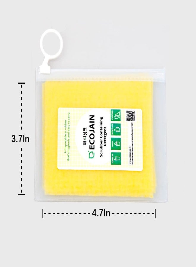 ecojain Disposable Scrub Sponge Contains Dried Detergent / Portable Pouch/ Small Size(12cmX10cm ±2cm),80Sheets / Cleaning Dishes Anytime,Anywhere / Portable Pre-soaped Wipe / No Need Detergent Yellow - Image 2