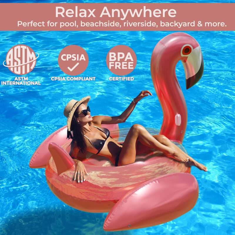 JAMBO Huge 78 x 70 Flamingo Ride On, Flamingo Pool Float, Giant Flamingo Float for Adults & Kids, Big Flamingo Raft, Flamingo Pool Party Accessory, Large Flamingo Pool Toy, Pink Flamingo Floatie - Image 3