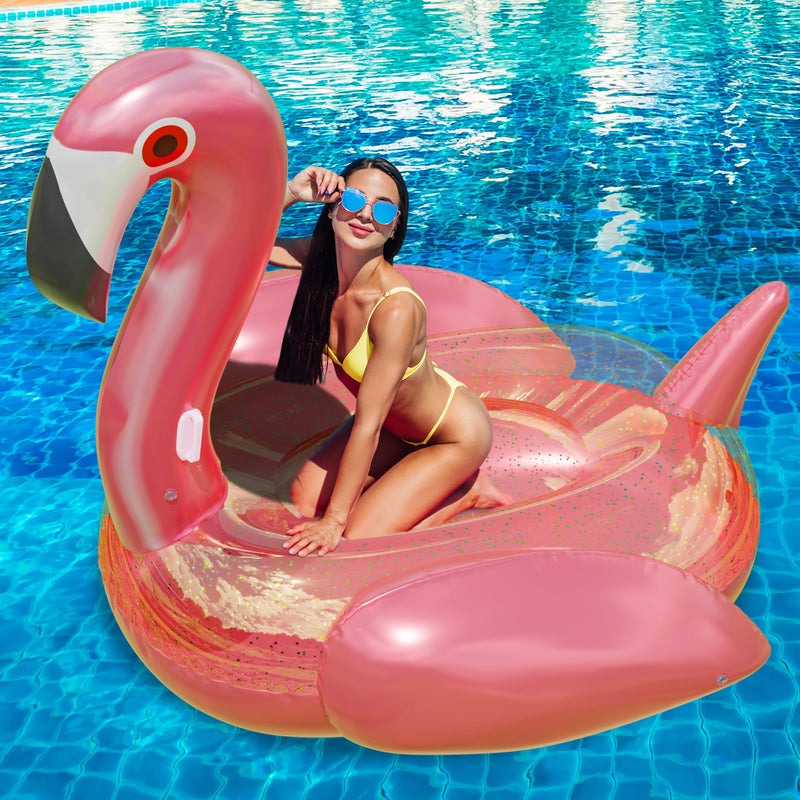 JAMBO Huge 78 x 70 Flamingo Ride On, Flamingo Pool Float, Giant Flamingo Float for Adults & Kids, Big Flamingo Raft, Flamingo Pool Party Accessory, Large Flamingo Pool Toy, Pink Flamingo Floatie - Image 1