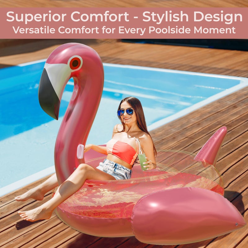 JAMBO Huge 78 x 70 Flamingo Ride On, Flamingo Pool Float, Giant Flamingo Float for Adults & Kids, Big Flamingo Raft, Flamingo Pool Party Accessory, Large Flamingo Pool Toy, Pink Flamingo Floatie - Image 2