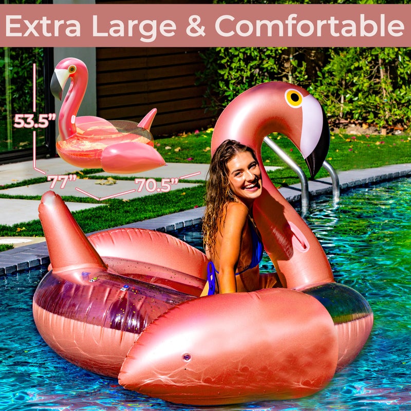 JAMBO Huge 78 x 70 Flamingo Ride On, Flamingo Pool Float, Giant Flamingo Float for Adults & Kids, Big Flamingo Raft, Flamingo Pool Party Accessory, Large Flamingo Pool Toy, Pink Flamingo Floatie - Image 4