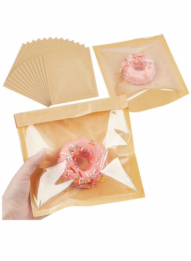 Heat-Sealable Bakery Bags, for Cookies and Pastries, 7.1x7.5 Inches Grease Resistant Brown Kraft Paper Food Bags - Donut Bags - Egg Sandwich Bags 100ct - Image 1