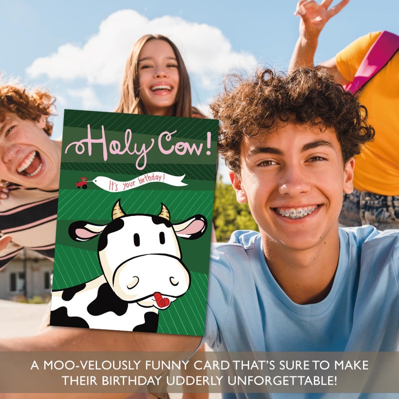 Gooji Holy Cow Funny Birthday Card with Cute Cartoon Cow, Farm-Themed Humor, Blank Inside Message Space, 5x7 Greeting Card with Envelope, Adorable Pun Card for Kids, Friends, Family, Men, Women - Image 5
