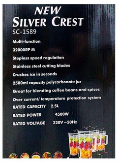 SILVER CREST German hotel blender 2.5 liters, ice crusher, 4500 watts, 15 speeds, with control feature + jar with one year warranty from Silver Crest  - Image 3