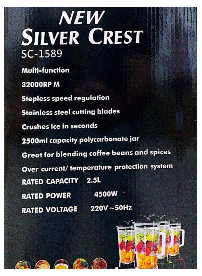 SILVER CREST German hotel blender 2.5 liters, ice crusher, 4500 watts, 15 speeds, with control feature + jar with one year warranty from Silver Crest  - Image 3